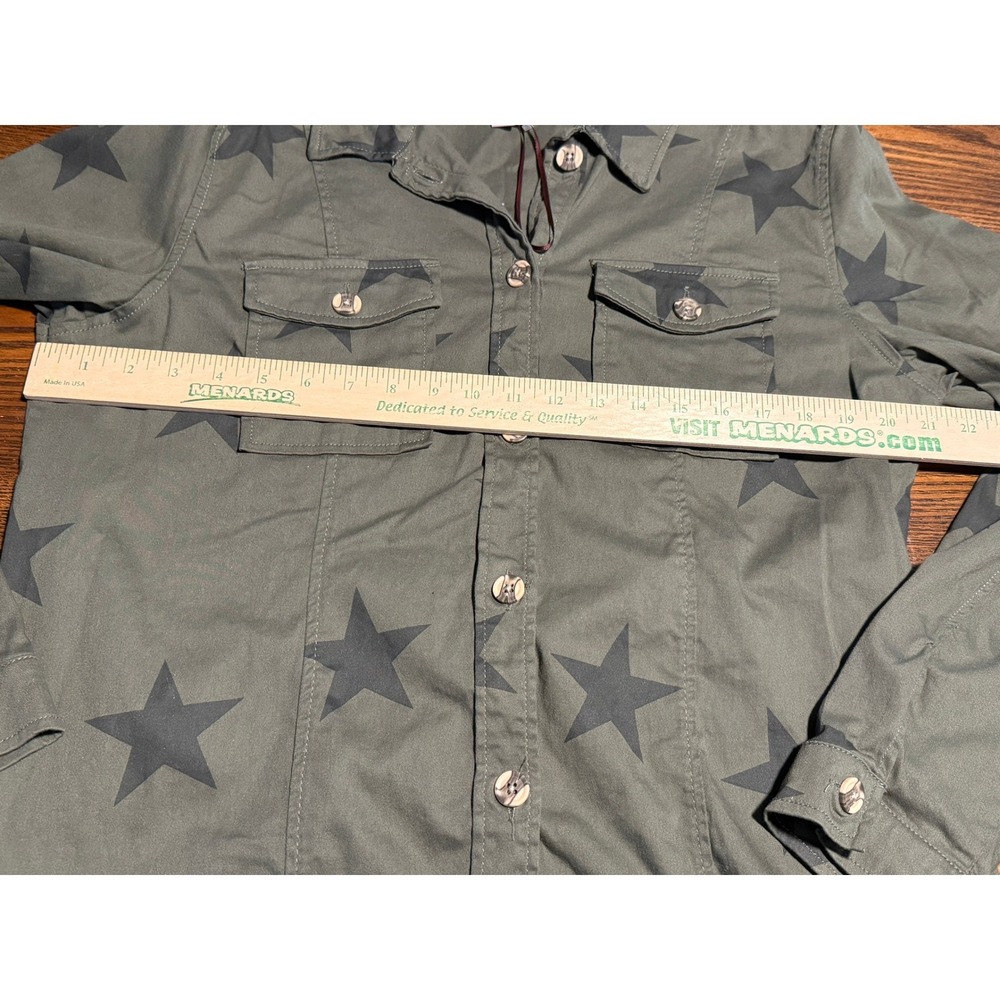 Knox Rose Womens XL Olive Green Star Print Utility Button Down Shirt Jacket - Picture 6 of 16